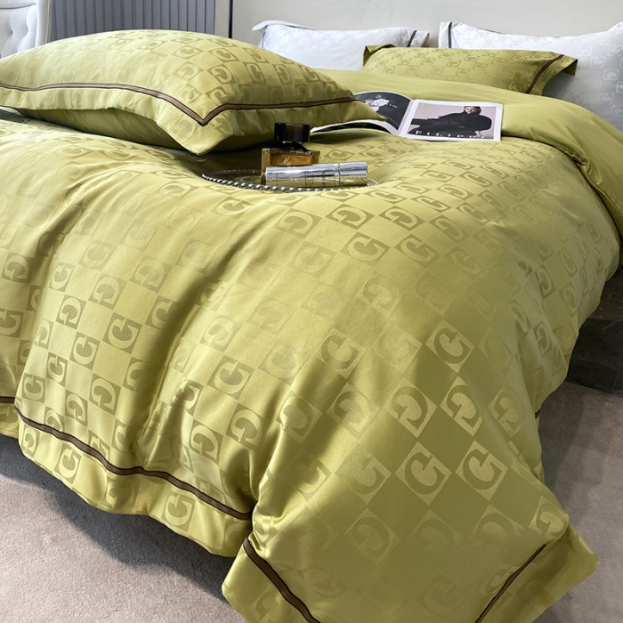 91家纺网 家纺一手货源 找家纺 优悦生活馆 2024新款工艺款提花磨毛四件套 马丁-芥绿