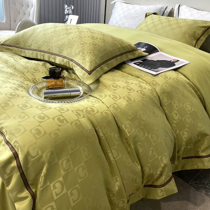 91家纺网 家纺一手货源 找家纺 优悦生活馆 2024新款工艺款提花磨毛四件套 马丁-芥绿