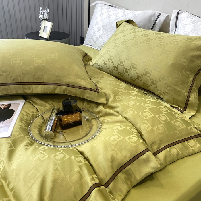 91家纺网 家纺一手货源 找家纺 优悦生活馆 2024新款工艺款提花磨毛四件套 马丁-芥绿