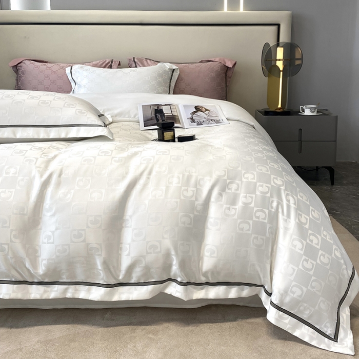 91家纺网 家纺一手货源 找家纺 优悦生活馆 2024新款工艺款提花磨毛四件套 马丁-米白