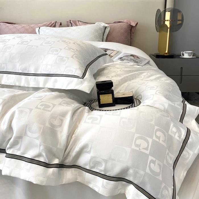 91家纺网 家纺一手货源 找家纺 优悦生活馆 2024新款工艺款提花磨毛四件套 马丁-米白