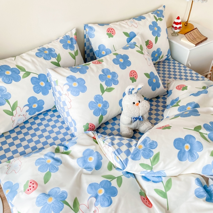 91家纺网 家纺一手货源 找家纺 西引力 2022新款全棉印花四件套 蓝色心情