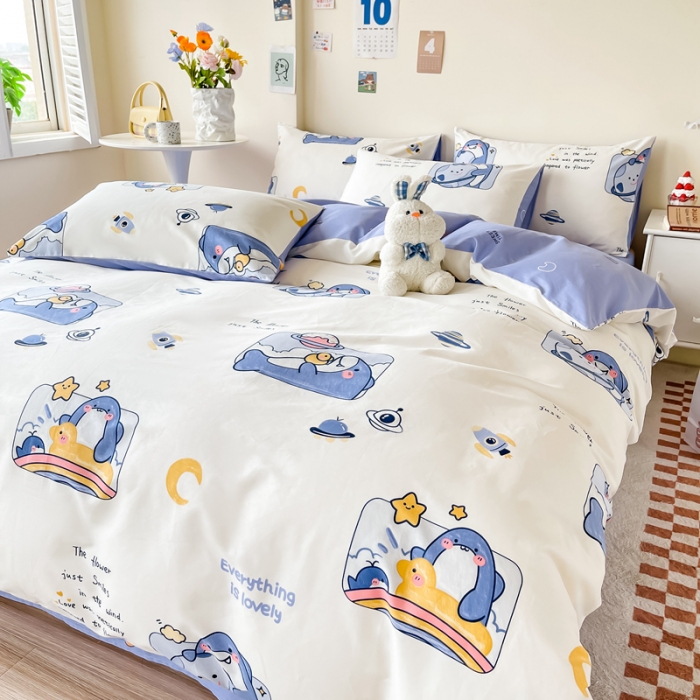 91家纺网 家纺一手货源 找家纺 西引力 2022新款全棉印花四件套 小海豚