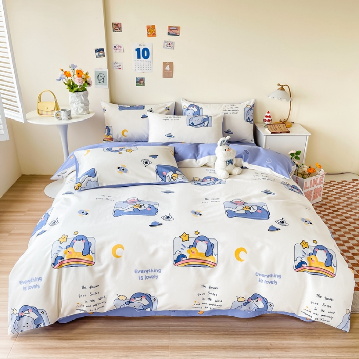 91家纺网 家纺一手货源 找家纺 西引力 2022新款全棉印花四件套 小海豚