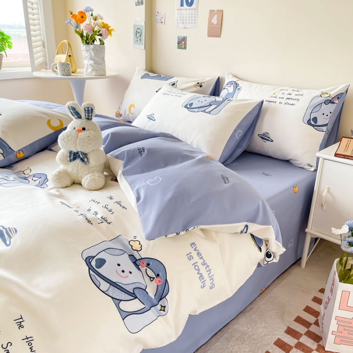 91家纺网 家纺一手货源 找家纺 西引力 2022新款全棉印花四件套 小海豚