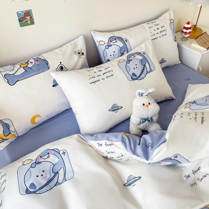 91家纺网 家纺一手货源 找家纺 西引力 2022新款全棉印花四件套 小海豚