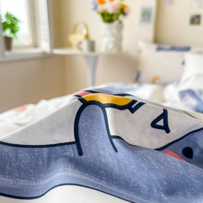 91家纺网 家纺一手货源 找家纺 西引力 2022新款全棉印花四件套 小海豚