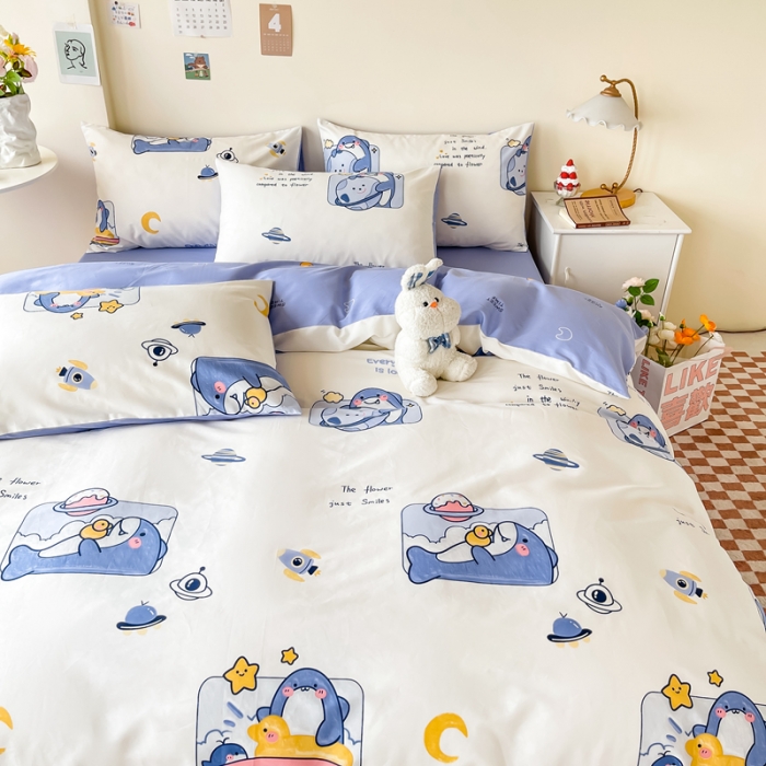 91家纺网 家纺一手货源 找家纺 西引力 2022新款全棉印花四件套 小海豚