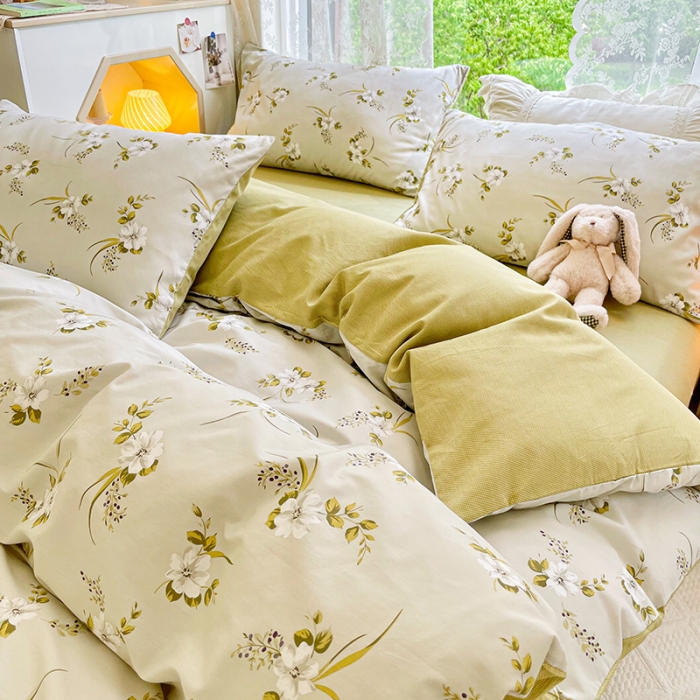 91家纺网 家纺一手货源 找家纺 琪格格纺织 2022新款全棉印花四件套 西琳娜灰