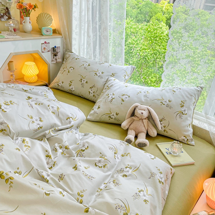 91家纺网 家纺一手货源 找家纺 琪格格纺织 2022新款全棉印花四件套 西琳娜灰