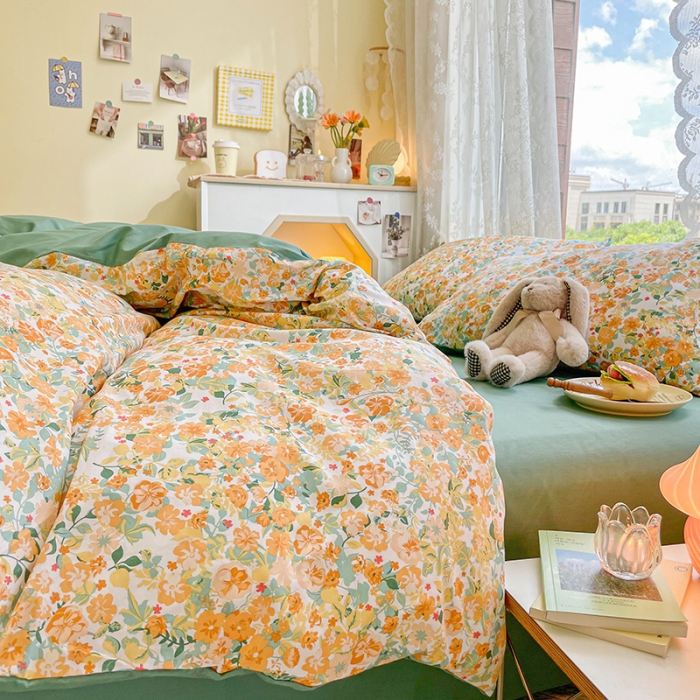 91家纺网 家纺一手货源 找家纺 琪格格纺织 2022新款全棉印花四件套 羽花香-黄