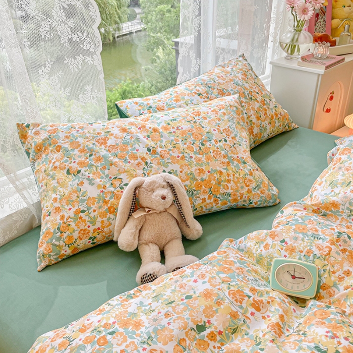 91家纺网 家纺一手货源 找家纺 琪格格纺织 2022新款全棉印花四件套 羽花香-黄