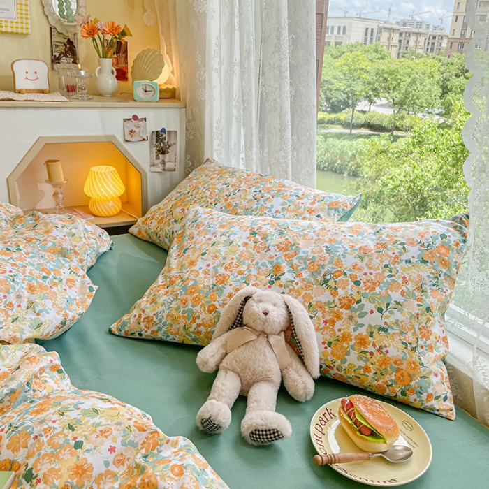 91家纺网 家纺一手货源 找家纺 琪格格纺织 2022新款全棉印花四件套 羽花香-黄