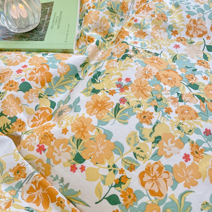 91家纺网 家纺一手货源 找家纺 琪格格纺织 2022新款全棉印花四件套 羽花香-黄