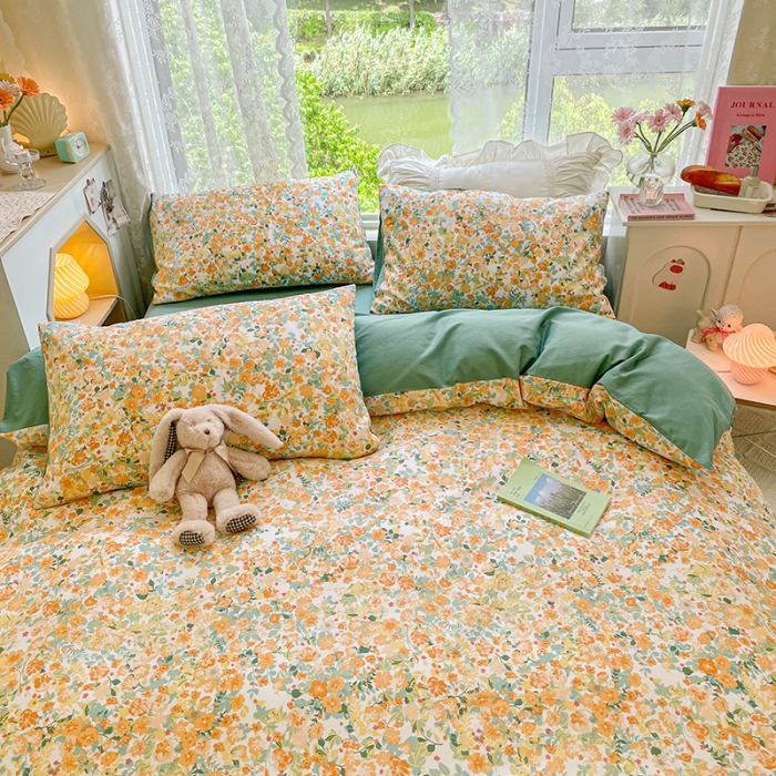 91家纺网 家纺一手货源 找家纺 琪格格纺织 2022新款全棉印花四件套 羽花香-黄