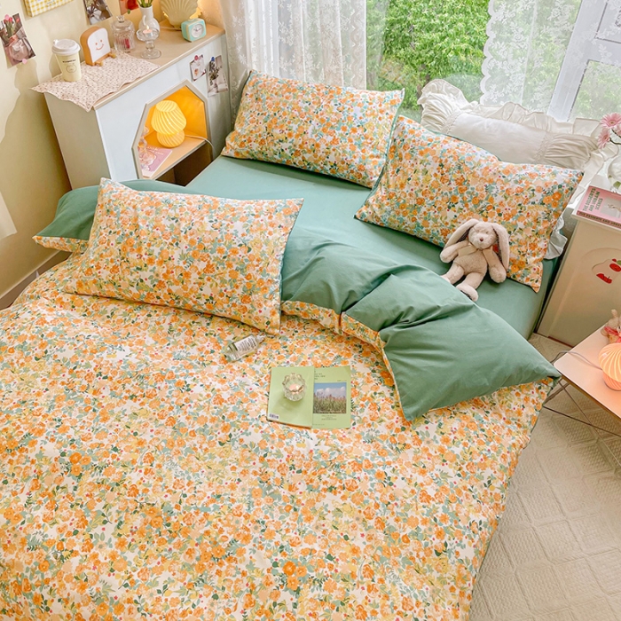 91家纺网 家纺一手货源 找家纺 琪格格纺织 2022新款全棉印花四件套 羽花香-黄