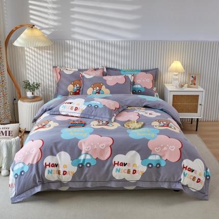 杜先生 2023新款全棉加厚磨毛系列四件套浪漫小熊-灰