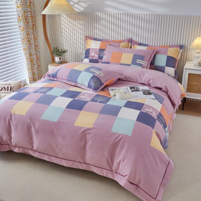 91家纺网 家纺一手货源 找家纺 杜先生 2023新款全棉加厚磨毛系列四件套鹿角小镇-豆沙