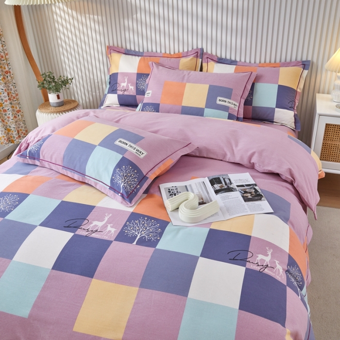 91家纺网 家纺一手货源 找家纺 杜先生 2023新款全棉加厚磨毛系列四件套鹿角小镇-豆沙