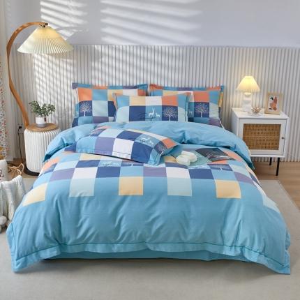 杜先生 2023新款全棉加厚磨毛系列四件套鹿角小镇-蓝