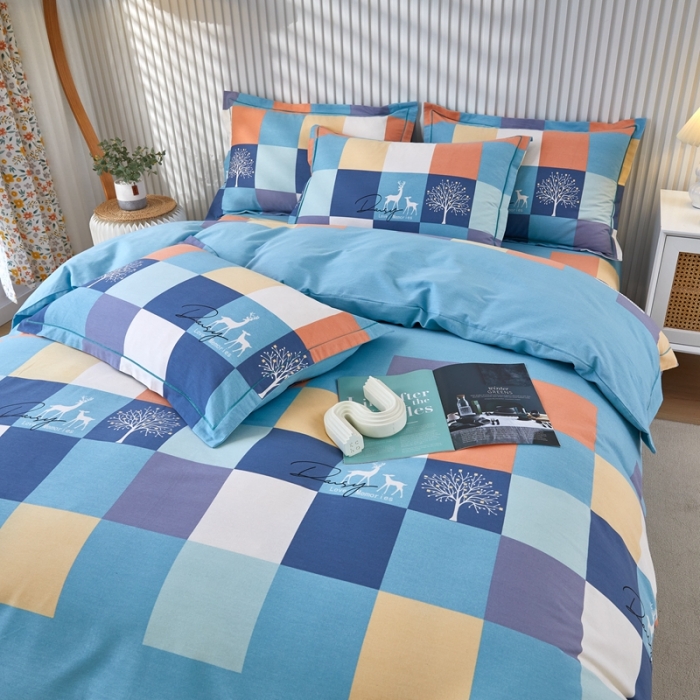 91家纺网 家纺一手货源 找家纺 杜先生 2023新款全棉加厚磨毛系列四件套鹿角小镇-蓝