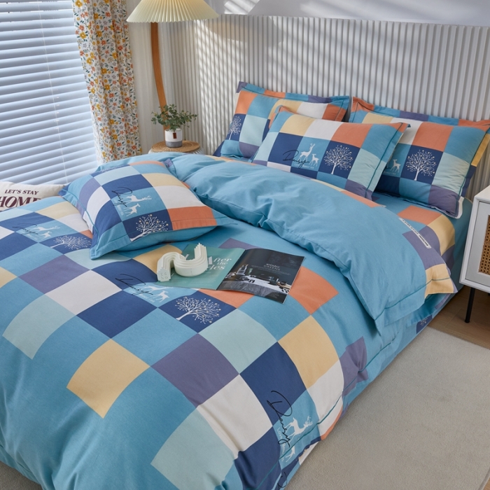 91家纺网 家纺一手货源 找家纺 杜先生 2023新款全棉加厚磨毛系列四件套鹿角小镇-蓝