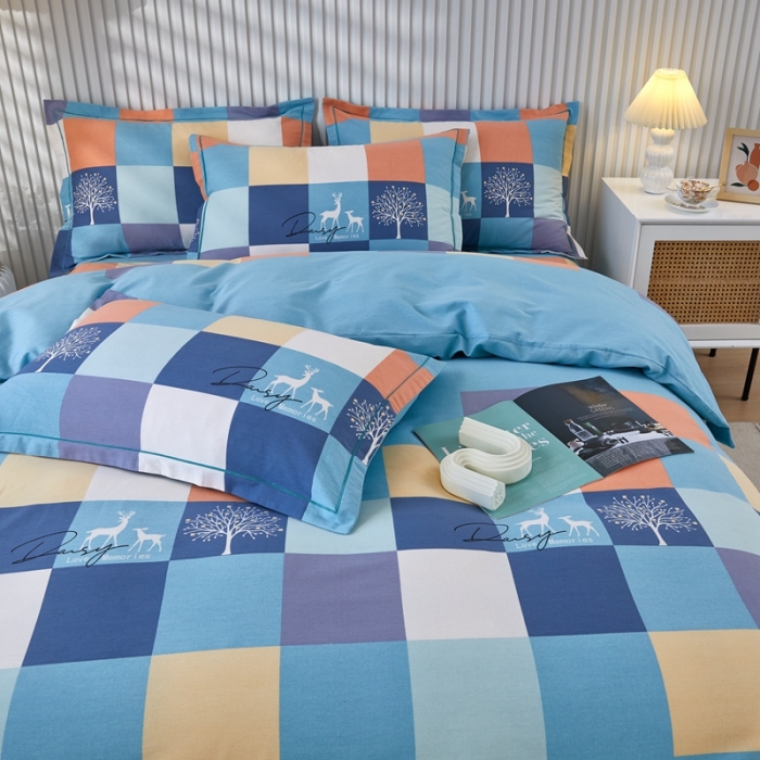 91家纺网 家纺一手货源 找家纺 杜先生 2023新款全棉加厚磨毛系列四件套鹿角小镇-蓝