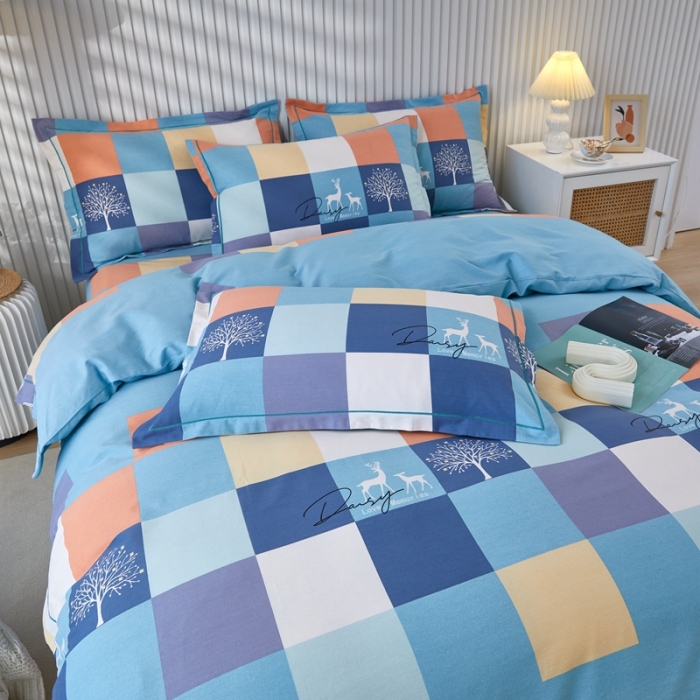 91家纺网 家纺一手货源 找家纺 杜先生 2023新款全棉加厚磨毛系列四件套鹿角小镇-蓝