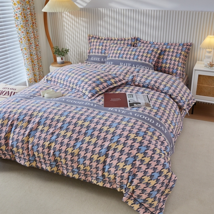 91家纺网 家纺一手货源 找家纺 杜先生 2023新款全棉加厚磨毛系列四件套千鸟生活