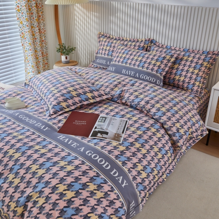 91家纺网 家纺一手货源 找家纺 杜先生 2023新款全棉加厚磨毛系列四件套千鸟生活