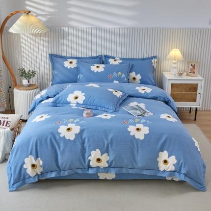 杜先生 2023新款全棉加厚磨毛系列四件套浅浅花漾-蓝