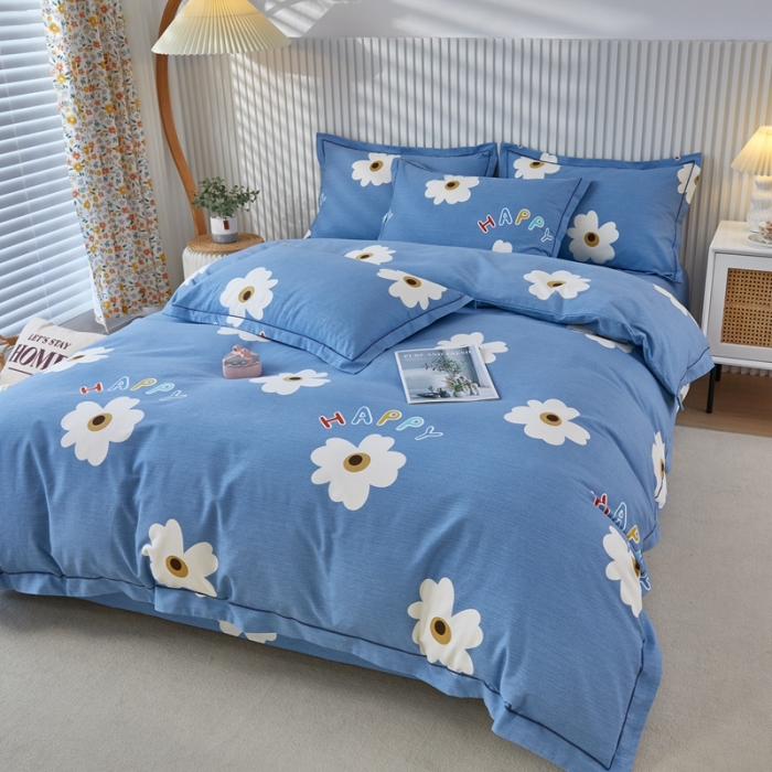 91家纺网 家纺一手货源 找家纺 杜先生 2023新款全棉加厚磨毛系列四件套浅浅花漾-蓝