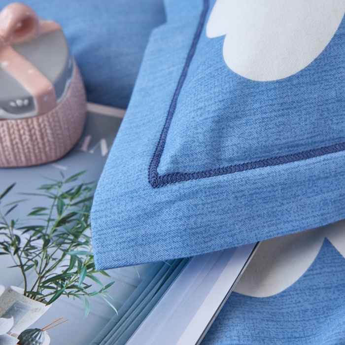 91家纺网 家纺一手货源 找家纺 杜先生 2023新款全棉加厚磨毛系列四件套浅浅花漾-蓝