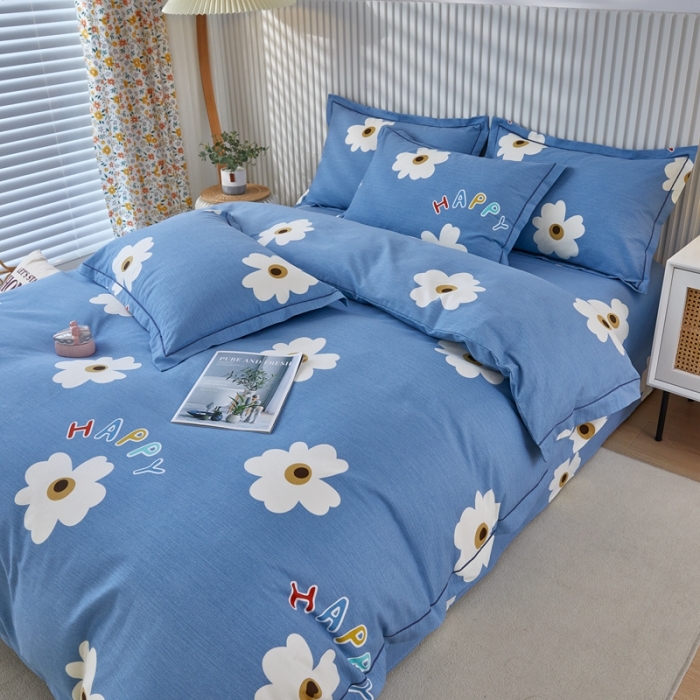 91家纺网 家纺一手货源 找家纺 杜先生 2023新款全棉加厚磨毛系列四件套浅浅花漾-蓝