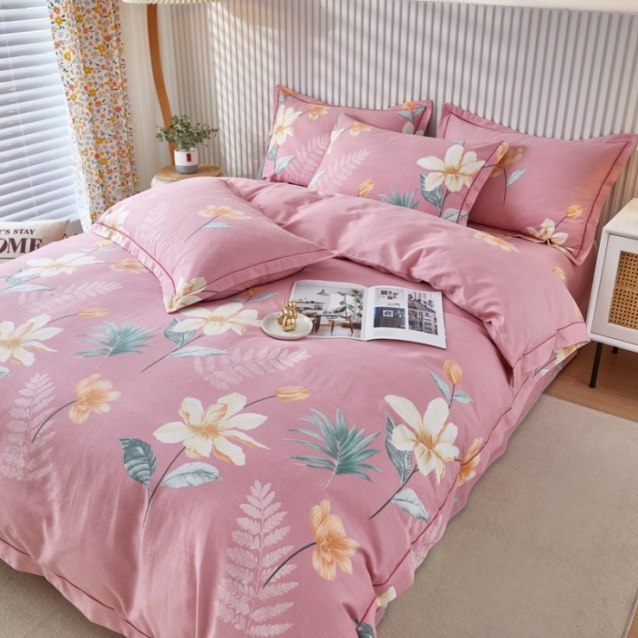 91家纺网 家纺一手货源 找家纺 杜先生 2023新款全棉加厚磨毛系列四件套甜花拾影-粉