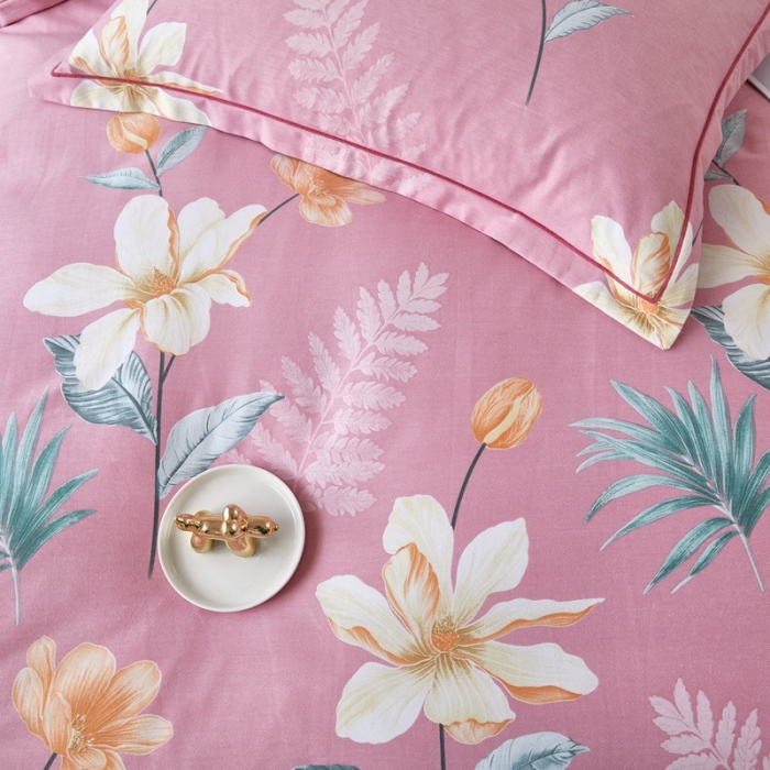 91家纺网 家纺一手货源 找家纺 杜先生 2023新款全棉加厚磨毛系列四件套甜花拾影-粉