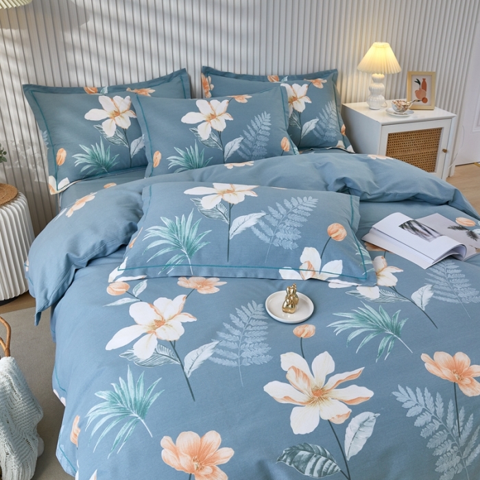 91家纺网 家纺一手货源 找家纺 杜先生 2023新款全棉加厚磨毛系列四件套甜花拾影-绿