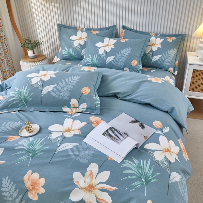 91家纺网 家纺一手货源 找家纺 杜先生 2023新款全棉加厚磨毛系列四件套甜花拾影-绿