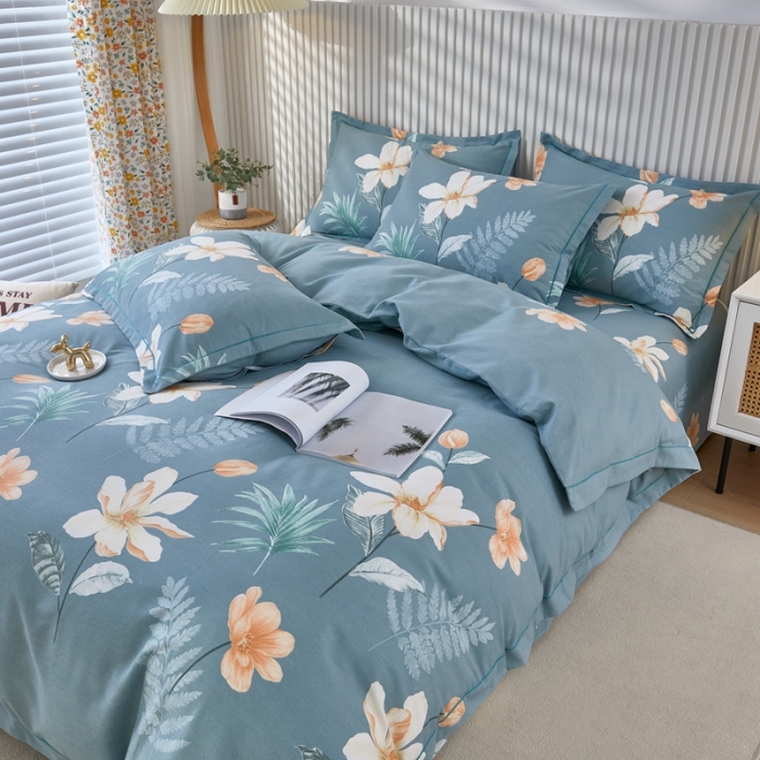 91家纺网 家纺一手货源 找家纺 杜先生 2023新款全棉加厚磨毛系列四件套甜花拾影-绿