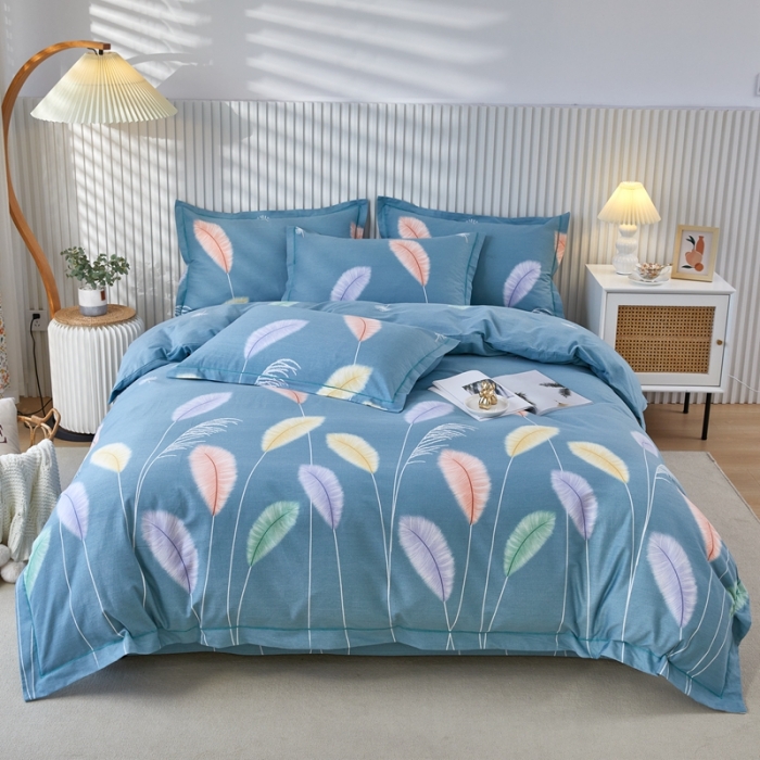 91家纺网 家纺一手货源 找家纺 杜先生 2023新款全棉加厚磨毛系列四件套夏日风情-绿