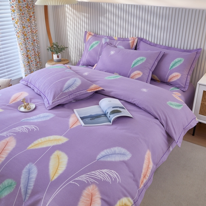 91家纺网 家纺一手货源 找家纺 杜先生 2023新款全棉加厚磨毛系列四件套夏日风情-紫