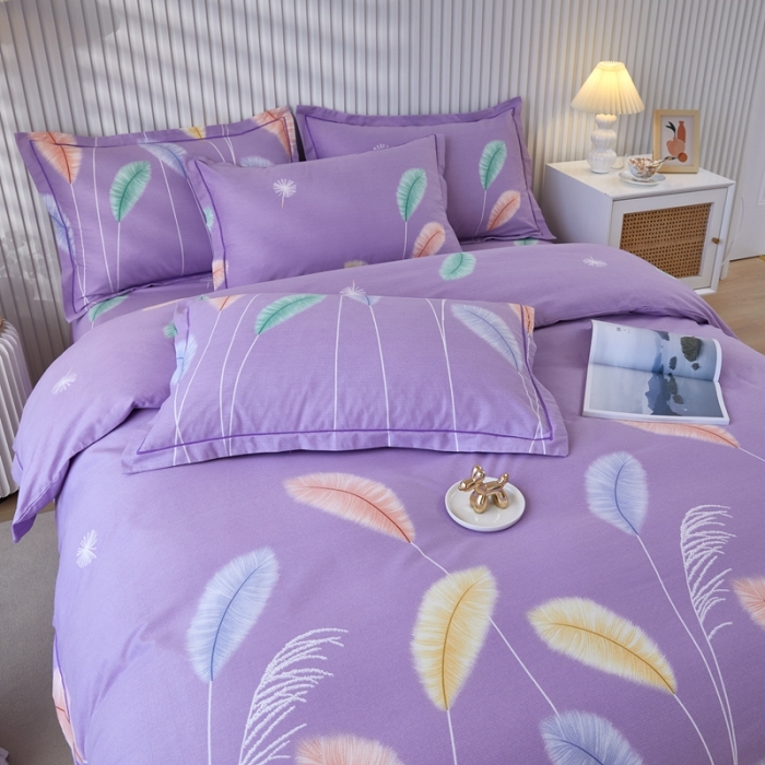 91家纺网 家纺一手货源 找家纺 杜先生 2023新款全棉加厚磨毛系列四件套夏日风情-紫