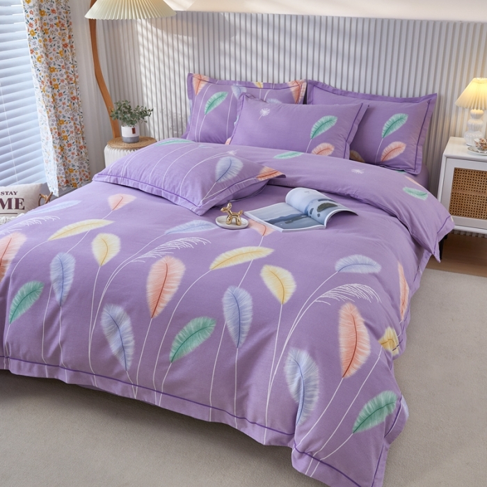 91家纺网 家纺一手货源 找家纺 杜先生 2023新款全棉加厚磨毛系列四件套夏日风情-紫