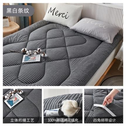 91家纺网 家纺一手货源 找家纺 鑫棉坊（有检测报告）2022新款色织水洗棉棉花床垫 黑白条纹