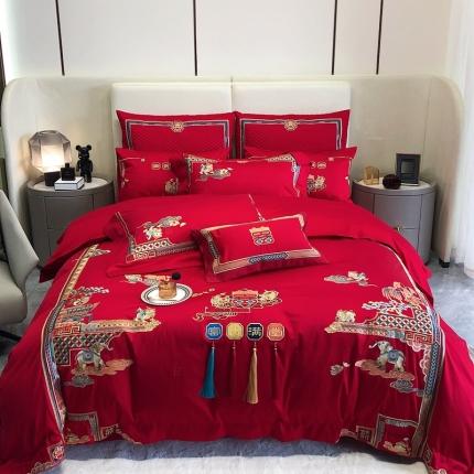馨蕊家居 2022新款120S全棉长绒棉高端婚庆四件套 富贵满堂