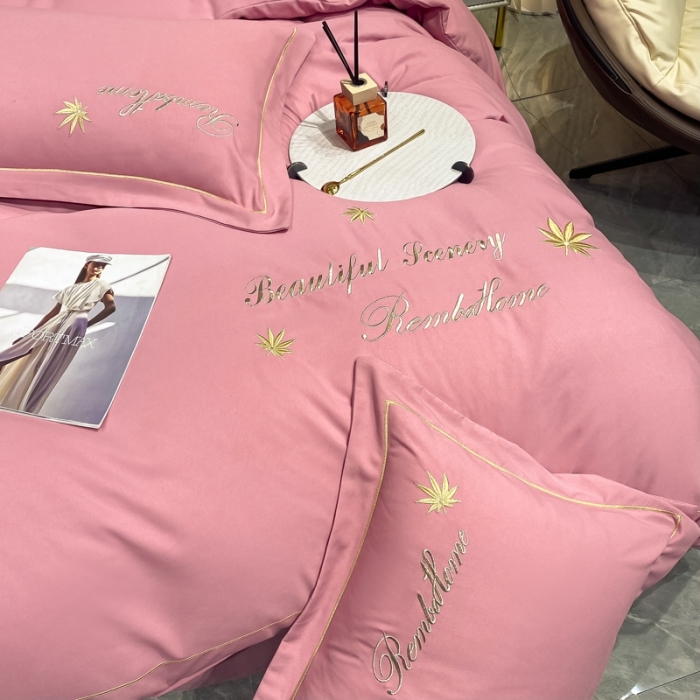 91家纺网 家纺一手货源 找家纺 靓生活2022新款磨毛刺绣四件套轻奢风 伯尔曼-贝壳粉