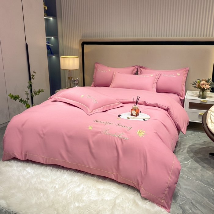 91家纺网 家纺一手货源 找家纺 靓生活2022新款磨毛刺绣四件套轻奢风 伯尔曼-贝壳粉