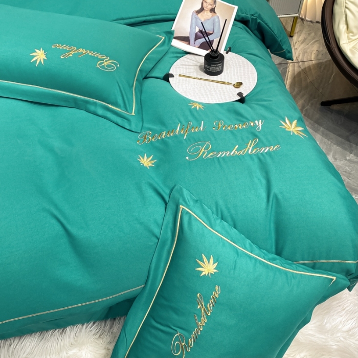 91家纺网 家纺一手货源 找家纺 靓生活2022新款磨毛刺绣四件套轻奢风 伯尔曼-冰川蓝