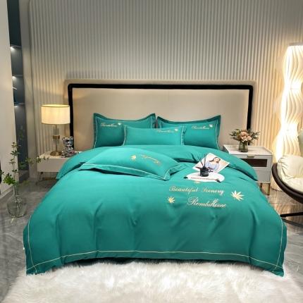 靓生活2022新款磨毛刺绣四件套轻奢风 伯尔曼-冰川蓝