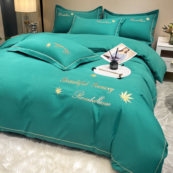 91家纺网 家纺一手货源 找家纺 靓生活2022新款磨毛刺绣四件套轻奢风 伯尔曼-冰川蓝